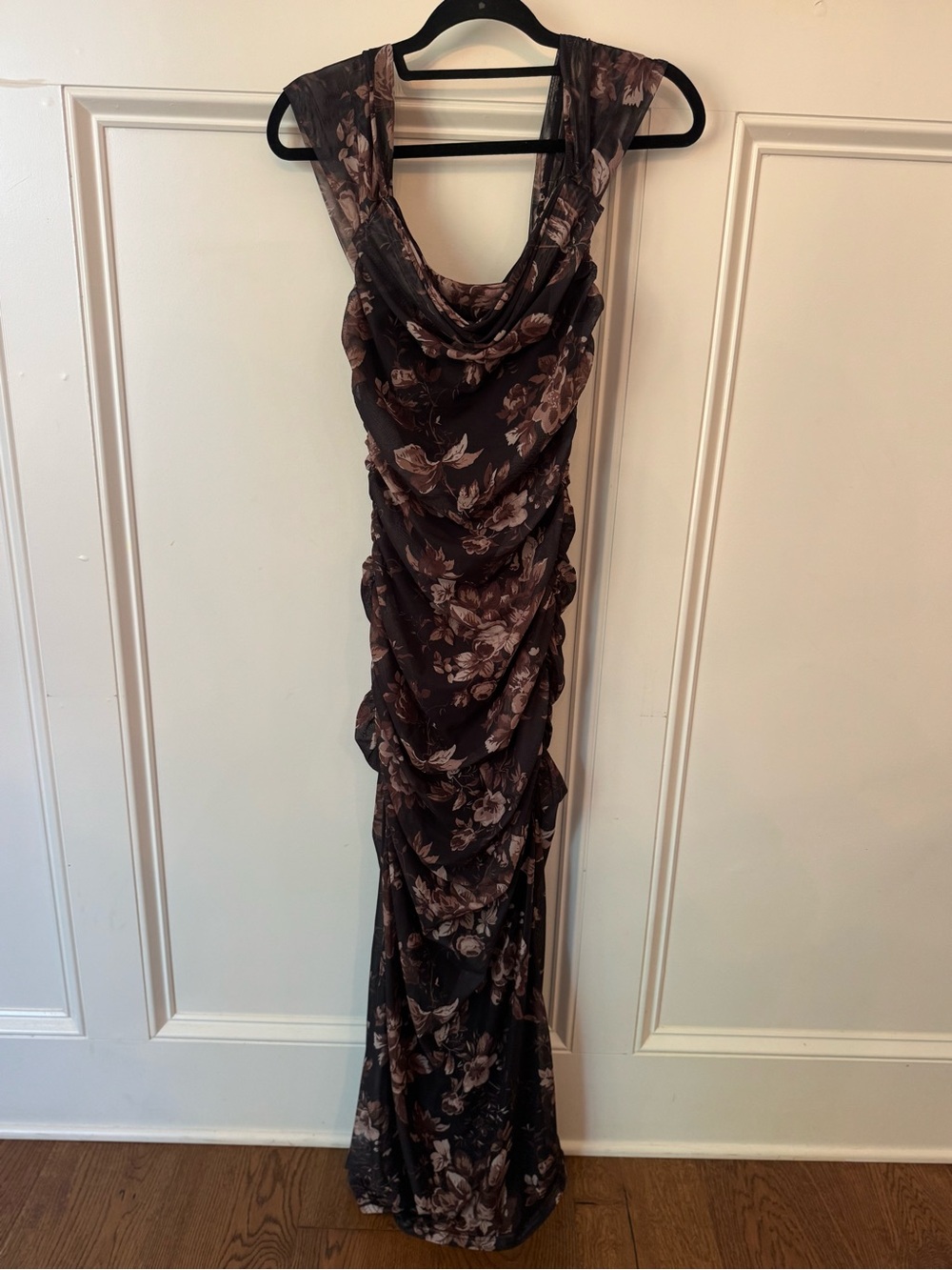 Amazon Floral Ruched Maxi Dress - Brown Floral